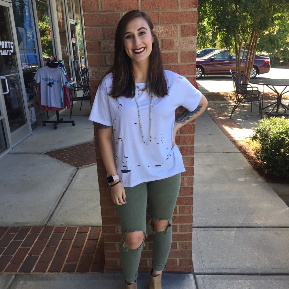 Super distressed boxy white tee